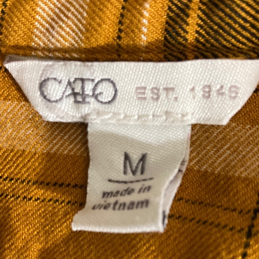 Plaid Shirt/Top Women Size M Mustard & Black Button Up Collar Pockets Soft Comfy - Picture 8 of 9